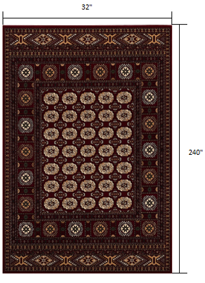 Homeroots 20' Runner Red And Ivory Floral Medallion Power Loom Runner Rug  Olefin 395464