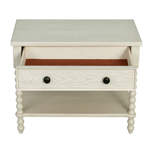 English Elm Large Cottage Nightstand with Spindle Legs Open Shelf and Drawer for King Beds Antique Cream B035P408397