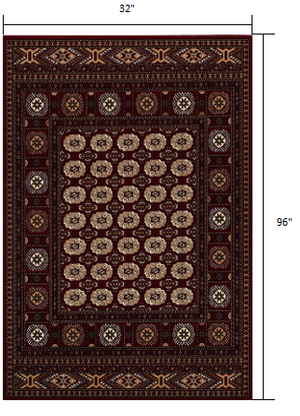 Homeroots 8' Runner Red And Ivory Floral Medallion Power Loom Runner Rug  Olefin 395467