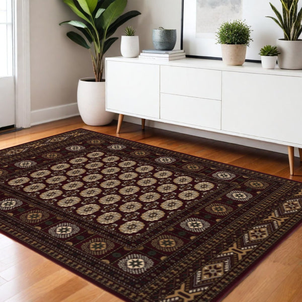 HomeRoots 10' Red and Ivory Floral Medallion Runner Rug - Elegant Design, Durable Olefin for Timeless Style 4x6 395468