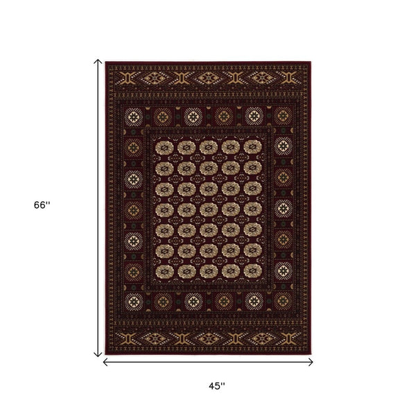 HomeRoots 10' Red and Ivory Floral Medallion Runner Rug - Elegant Design, Durable Olefin for Timeless Style 4x6 395468