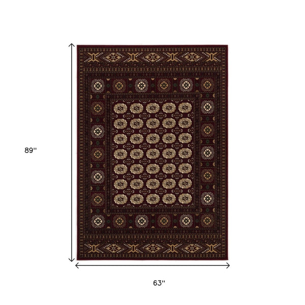 HomeRoots 10' Red and Ivory Floral Medallion Runner Rug - Elegant Design, Durable Olefin for Timeless Style 5x8 395470