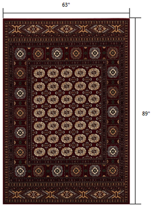 Homeroots 5' X 8' Red And Ivory Floral Medallion Power Loom Area Rug  Olefin 395470