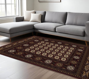 HomeRoots 10' Red and Ivory Floral Medallion Runner Rug - Elegant Design, Durable Olefin for Timeless Style 7x10 395471