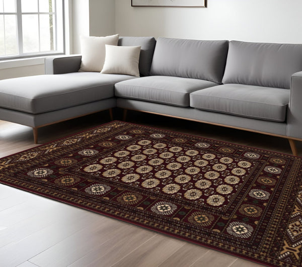 HomeRoots 10' Red and Ivory Floral Medallion Runner Rug - Elegant Design, Durable Olefin for Timeless Style 7x10 395471