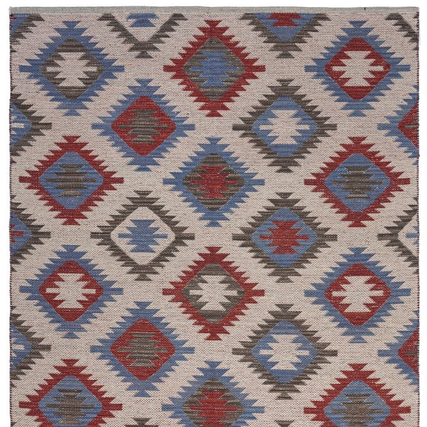 HomeRoots 5' Handcrafted Geometric Diamonds Area Rug in Vibrant Red and Blue for Timeless Home Elegance 5' X 7' 395477