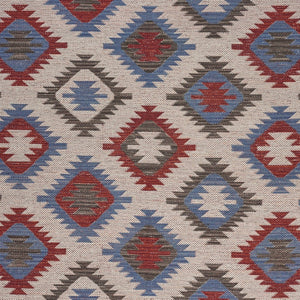 HomeRoots 5' Handcrafted Geometric Diamonds Area Rug in Vibrant Red and Blue for Timeless Home Elegance 5' X 7' 395477