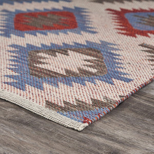 HomeRoots 5' Handcrafted Geometric Diamonds Area Rug in Vibrant Red and Blue for Timeless Home Elegance 5' X 7' 395477