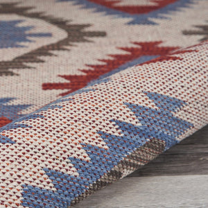HomeRoots 5' Handcrafted Geometric Diamonds Area Rug in Vibrant Red and Blue for Timeless Home Elegance 5' X 7' 395477