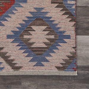 HomeRoots 5' Handcrafted Geometric Diamonds Area Rug in Vibrant Red and Blue for Timeless Home Elegance 5' X 7' 395477