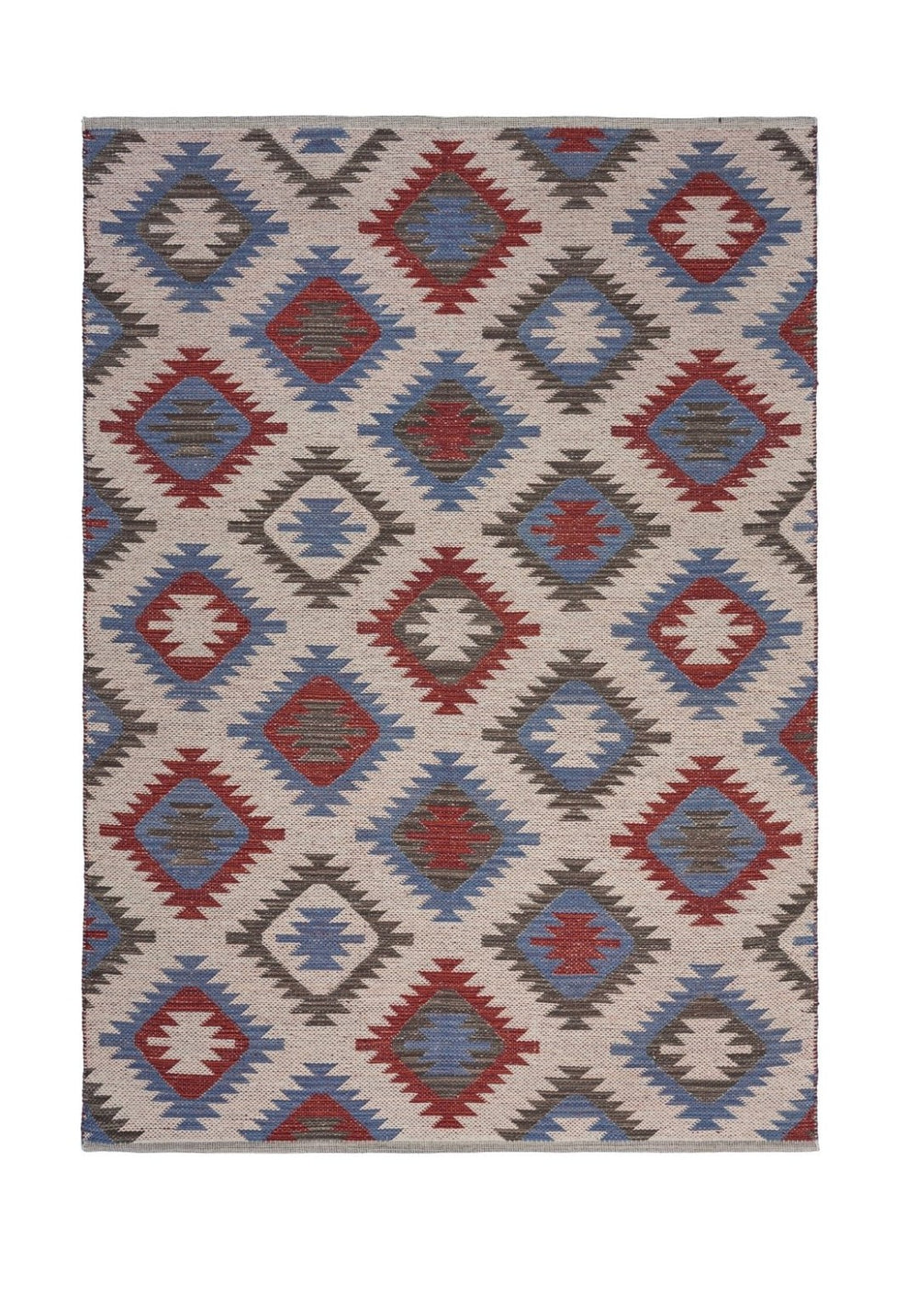 HomeRoots 5' Handcrafted Geometric Diamonds Area Rug in Vibrant Red and Blue for Timeless Home Elegance 5' X 7' 395477