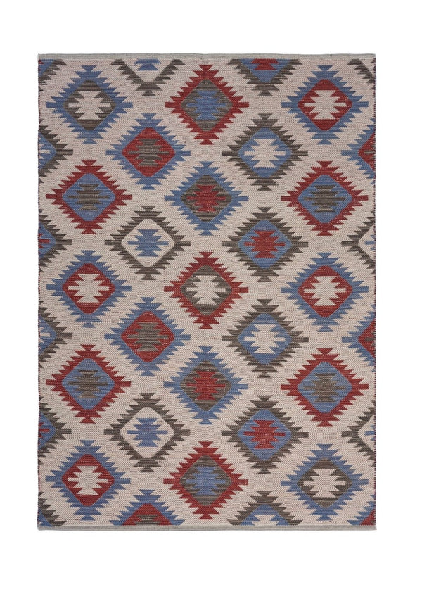 HomeRoots 5' Handcrafted Geometric Diamonds Area Rug in Vibrant Red and Blue for Timeless Home Elegance 5' X 7' 395477