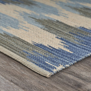 Homeroots 5' X 7' Blue And Cream Ikat Pattern Area Rug  Cotton 395479