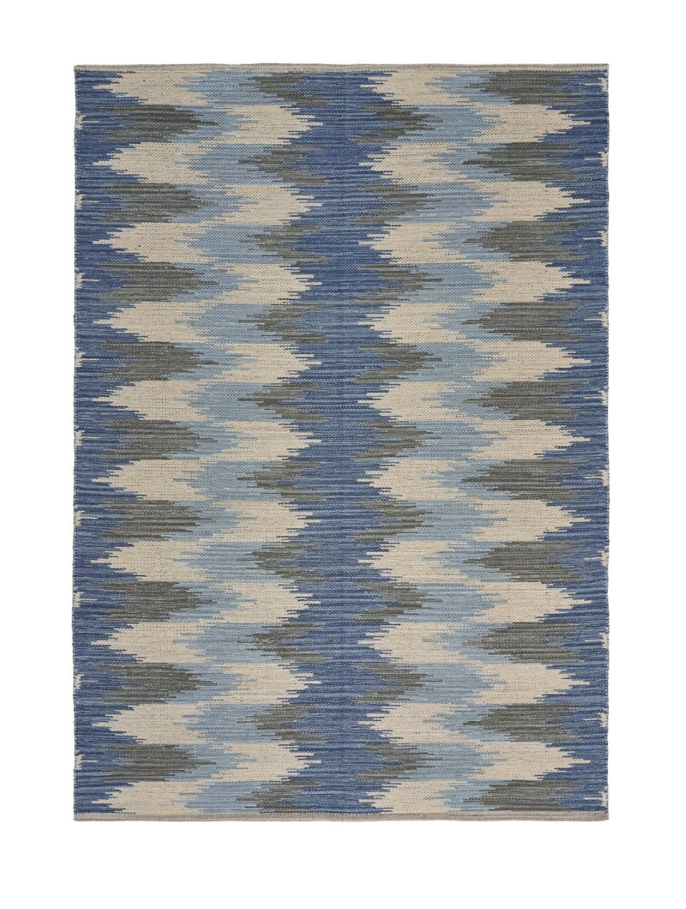 HomeRoots 5' Blue and Cream Ikat Area Rug - Handcrafted Flatweave for Modern Southwestern Charm and Comfort 5' X 7' 395479