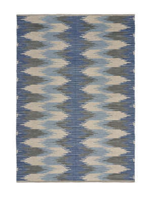Homeroots 5' X 7' Blue And Cream Ikat Pattern Area Rug  Cotton 395479