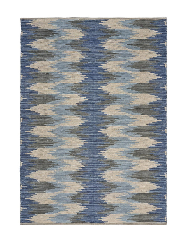 Homeroots 5' X 7' Blue And Cream Ikat Pattern Area Rug  Cotton 395479