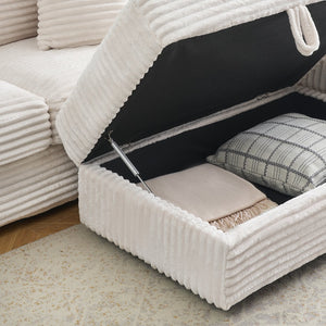 English Elm 82-Inch White Corduroy Sofa With Storage Footstool & 4 Pillows - Stylish Comfort For Any Space! W1658S00106