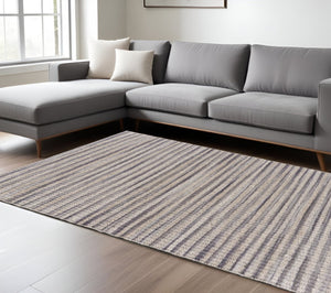 HomeRoots 8' Brown and Gray Striped Area Rug - Hand-Loomed Comfort for Modern Living Rooms and Bedrooms 8' X 10' 395498