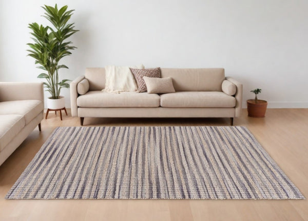 Homeroots 9' X 12' Brown And Gray Striped Area Rug  Jute 395499