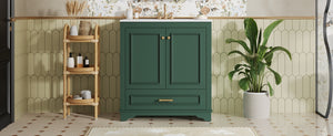 English Elm 30" Elegant Bathroom Vanity with Ceramic Sink, French-Inspired Compact Cabinet with Drawer & Shelf Green N710P317676F