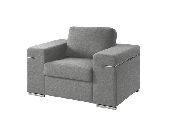 English Elm Giuliana Woven Fabric Accent Chair with Chrome Arms and Brushed Steel Legs B2749P413372