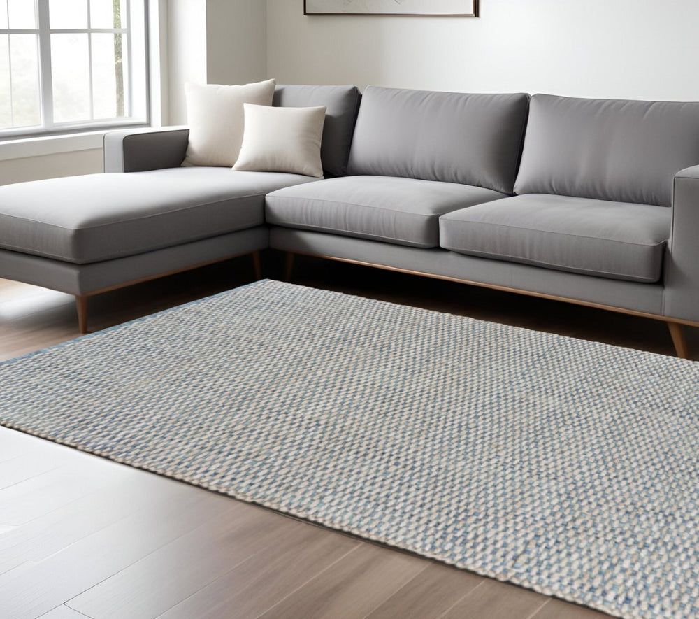 HomeRoots 8' Elegant Two-Toned Blue and Beige Area Rug - Hand-Loomed Jute-Cotton Blend for Modern Homes 9' X 12' 395502