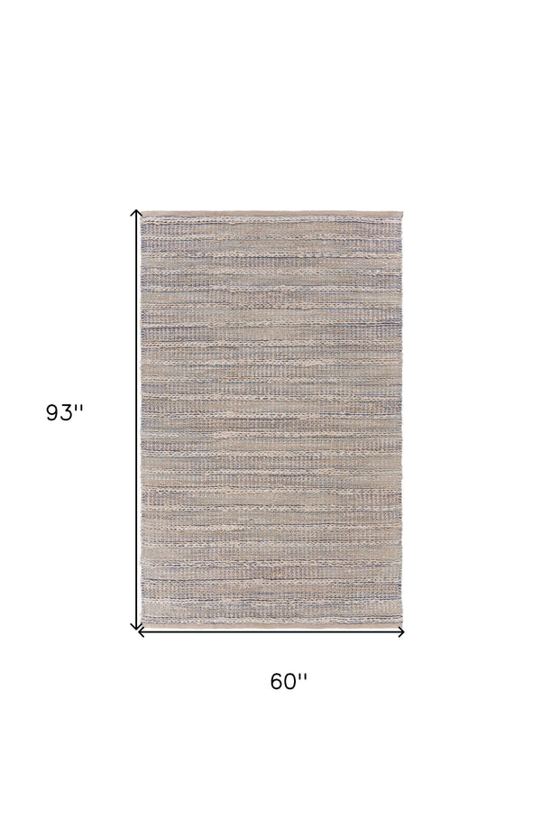 Homeroots 5' X 8' Blue And Cream Braided Jute Area Rug  Jute 395503