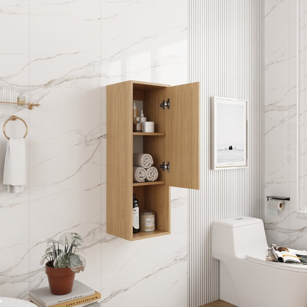 English Elm 12 Inch Oak Wall Mounted Bathroom Cabinet Soft Close Door Engineered Wood Storage W1972P457938