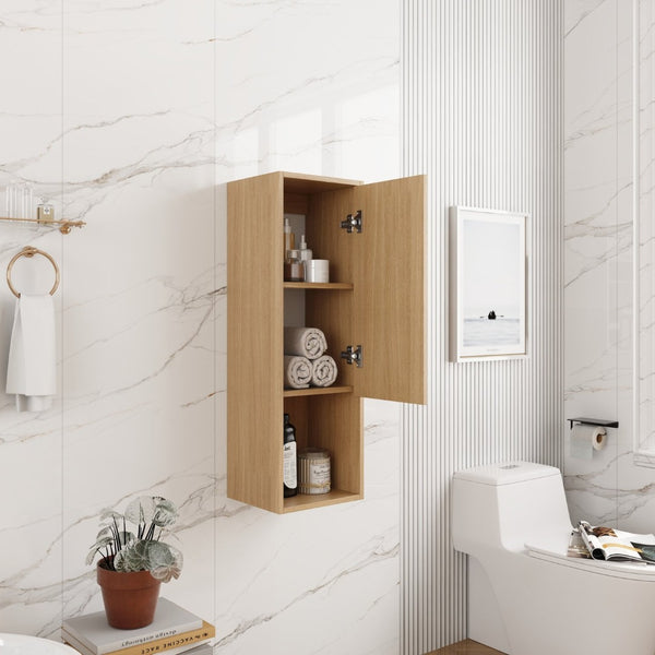 English Elm 12 Inch Oak Wall Mounted Bathroom Cabinet Soft Close Door Engineered Wood Storage W1972P457938