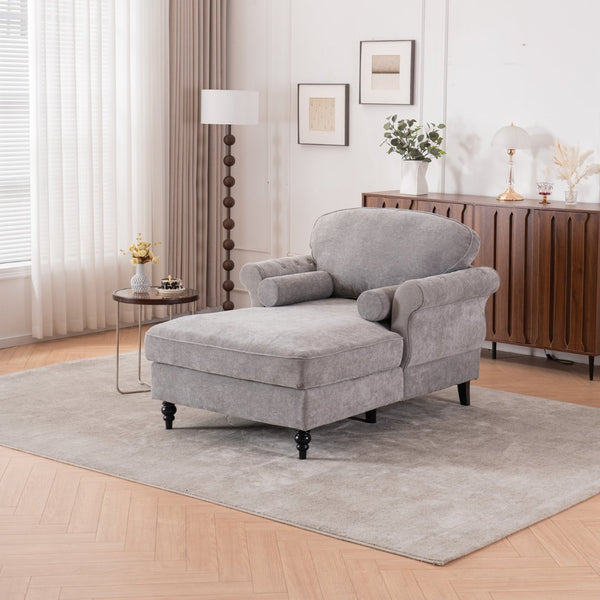English Elm [new] Chenille Upholstered Chaise Lounge Sleeper Chair with Pocketed Spring Cushions W2363S00086