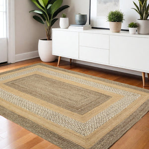 HomeRoots 4' Tan and Beige Hand-Braided Area Rug – Timeless Design for Comfort and Style in Any Room 4' X 6' 395554