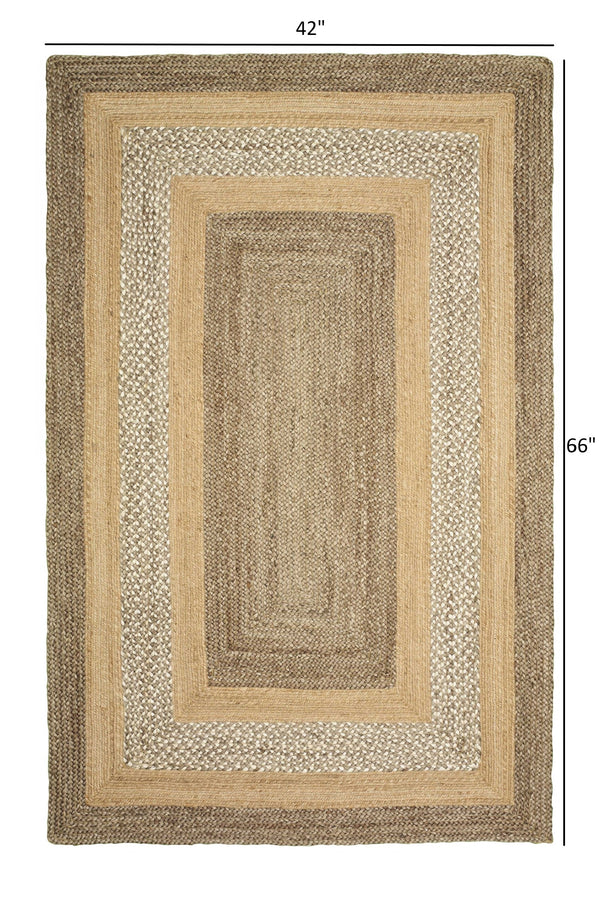 Homeroots 4' X 6' Tan And Beige Bordered Area Rug  Jute 395554