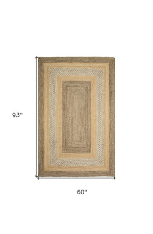 Homeroots 5' X 8' Tan Hand Braided Area Rug  Jute 395555