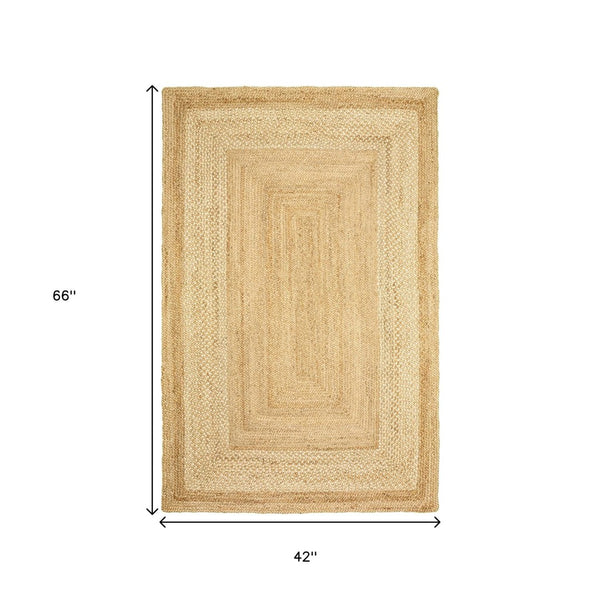 HomeRoots 4' Classic Tan Bordered Area Rug - Hand-Braided Jute, Timeless Charm for Any Home Décor Style 4' X 6' 395563