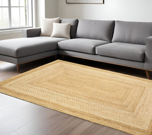 HomeRoots 4' Classic Tan Bordered Area Rug - Hand-Braided Jute, Timeless Charm for Any Home Décor Style 8' X 10' 395565