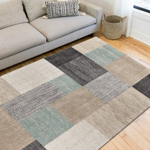 Homeroots 5' X 7' Beige And Black Modern Blocks Area Rug  Polypropylene 395590
