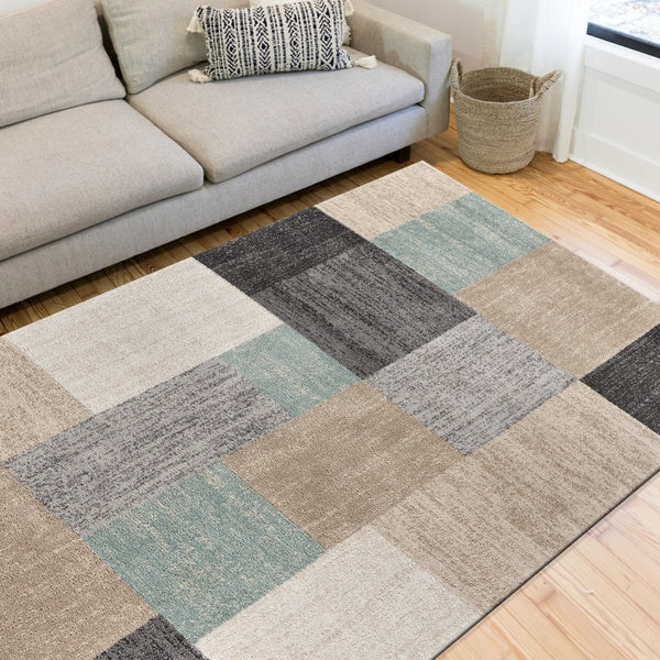 Homeroots 5' X 7' Beige And Black Modern Blocks Area Rug  Polypropylene 395590