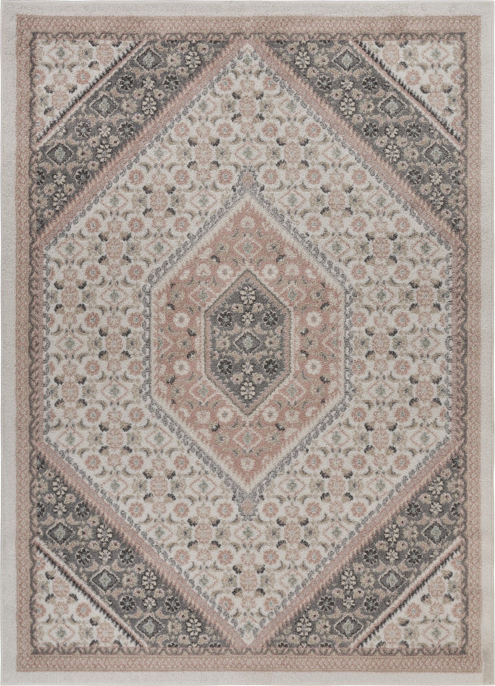 Homeroots 5' X 7' Gray And Blush Traditional Area Rug Ivory,Pink Polypropylene 395598