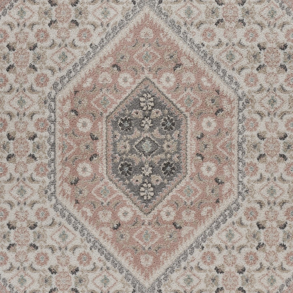 Homeroots 5' X 7' Gray And Blush Traditional Area Rug Ivory,Pink Polypropylene 395598