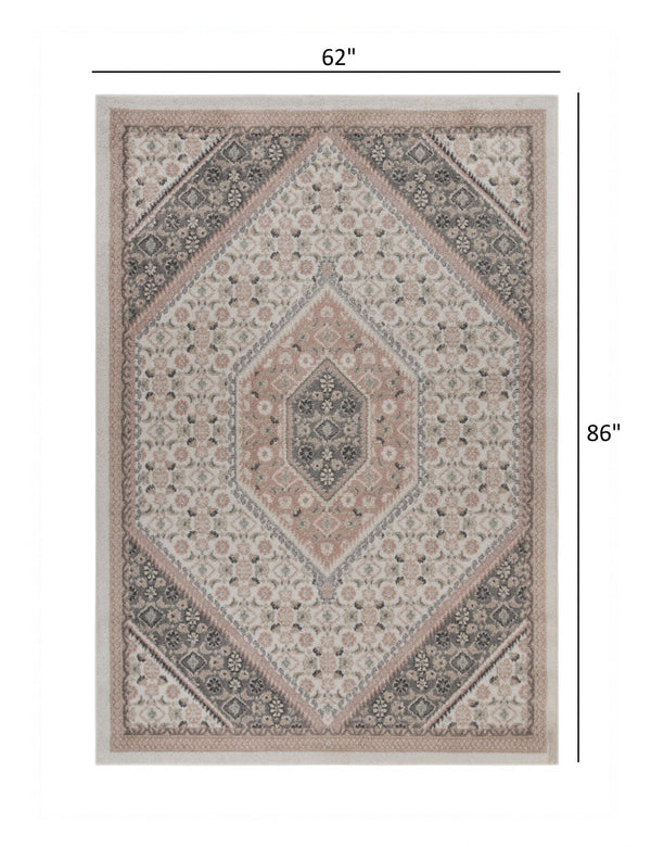 Homeroots 5' X 7' Gray And Blush Traditional Area Rug Ivory,Pink Polypropylene 395598