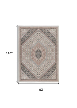 Homeroots 8' X 10' Gray And Ivory Area Rug Ivory,Pink Polypropylene 395599