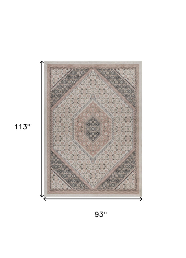 Homeroots 8' X 10' Gray And Ivory Area Rug Ivory,Pink Polypropylene 395599