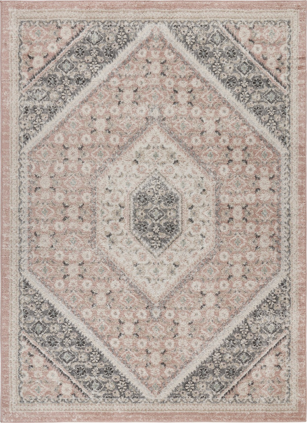 Homeroots 5' X 7' Gray And Soft Pink Traditional Area Rug Pink,Cream Polypropylene 395600