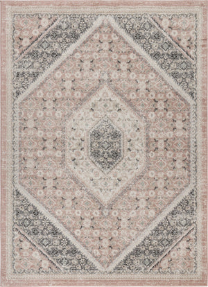 Homeroots 5' X 7' Gray And Soft Pink Traditional Area Rug Pink,Cream Polypropylene 395600