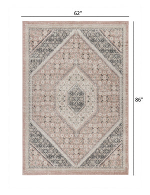 Homeroots 5' X 7' Gray And Soft Pink Traditional Area Rug Pink,Cream Polypropylene 395600