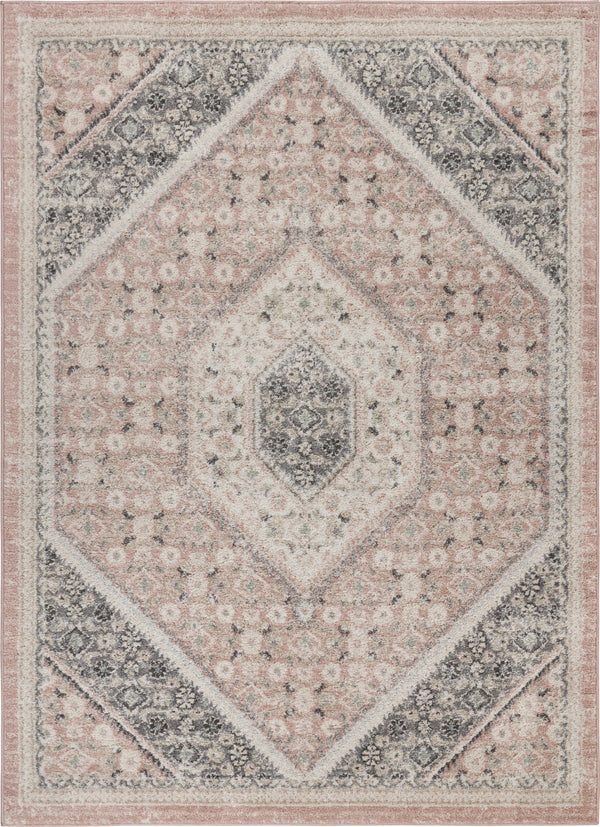 Homeroots 8' X 10' Gray And Soft Pink Traditional Area Rug Pink,Cream Polypropylene 395601