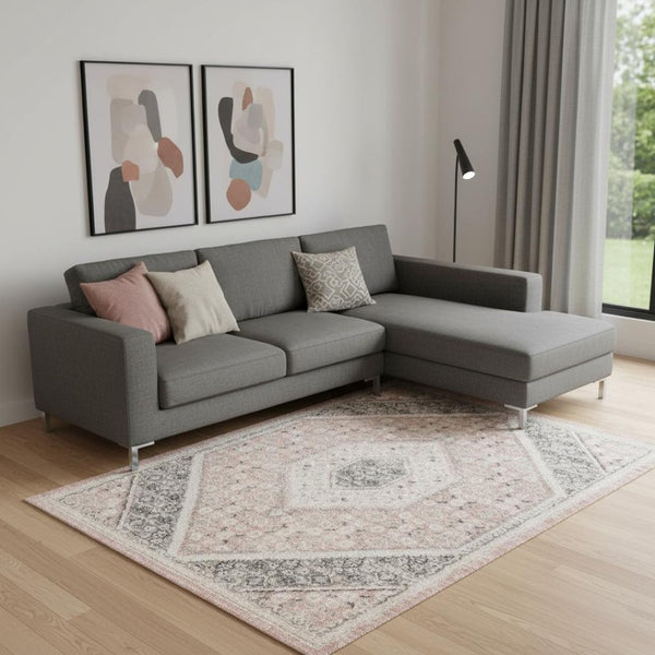 HomeRoots 8' Luxurious Gray and Soft Pink Traditional Area Rug - Timeless Elegance for Any Home Decor 8' x 10' Pink/Cream 395601