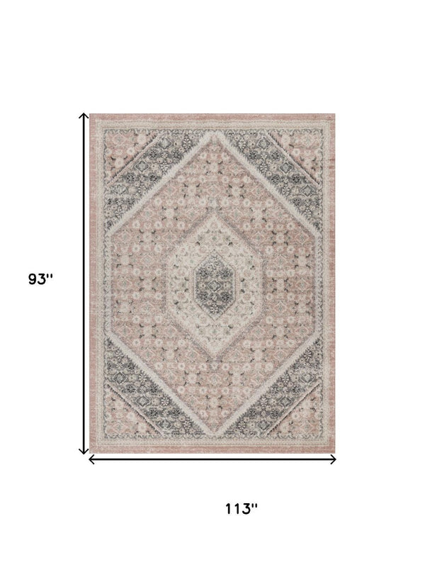 HomeRoots 8' Luxurious Gray and Soft Pink Traditional Area Rug - Timeless Elegance for Any Home Decor 8' x 10' Pink/Cream 395601