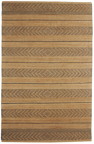 Homeroots 8' X 10' Tan And Gray Bohemian Striped Area Rug  Jute 395607