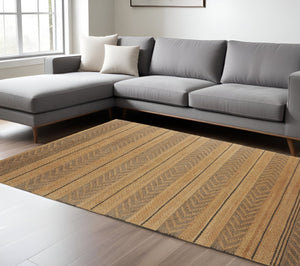 HomeRoots 8' Bohemian Striped Area Rug in Tan and Gray - Handwoven Jute, Durable, Eco-Friendly, Stylish Decor 8' x 10' 395607